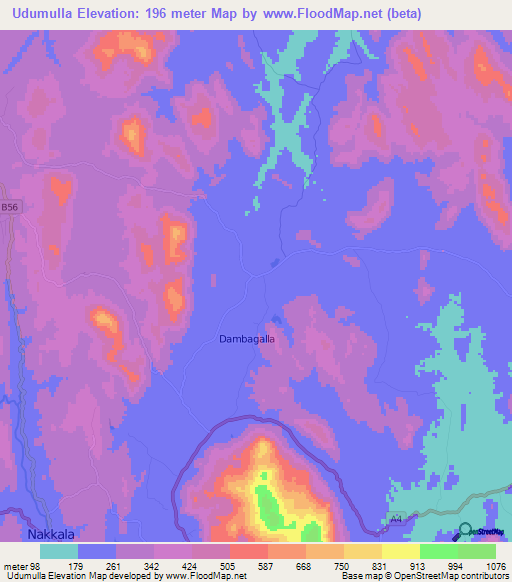 Udumulla,Sri Lanka Elevation Map