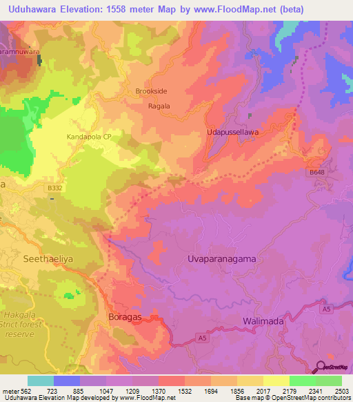 Uduhawara,Sri Lanka Elevation Map