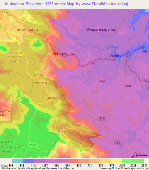 Udubadana,Sri Lanka Elevation Map
