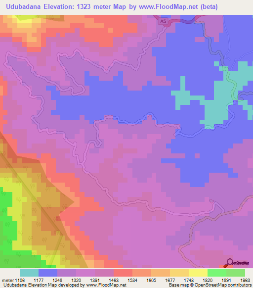 Udubadana,Sri Lanka Elevation Map