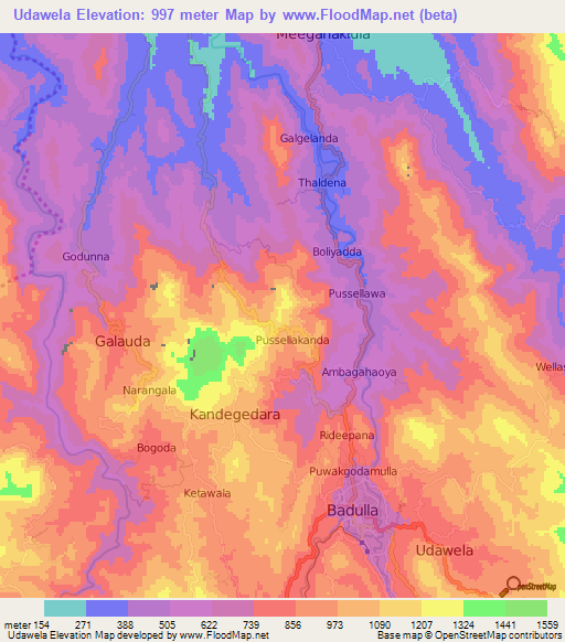 Udawela,Sri Lanka Elevation Map
