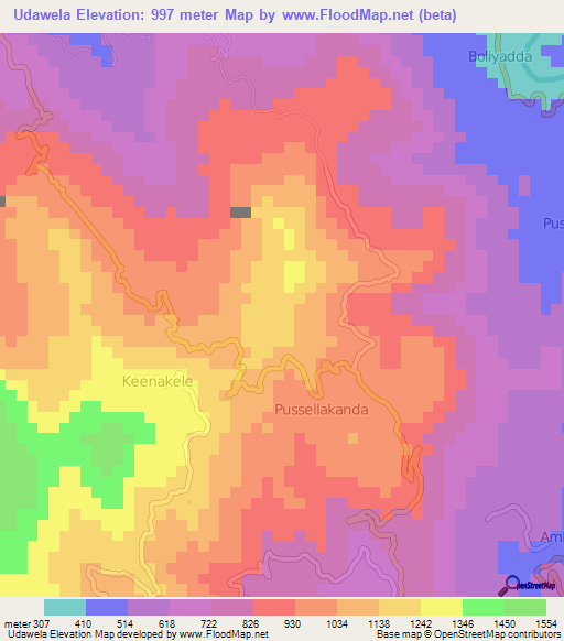 Udawela,Sri Lanka Elevation Map