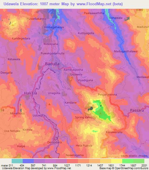 Udawela,Sri Lanka Elevation Map
