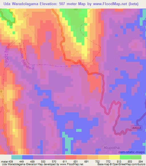 Uda Waradolagama,Sri Lanka Elevation Map