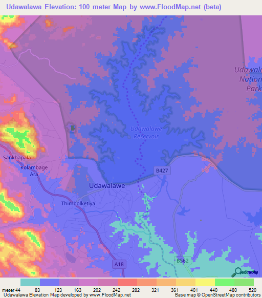 Udawalawa,Sri Lanka Elevation Map