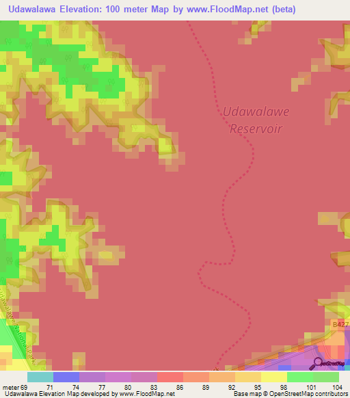 Udawalawa,Sri Lanka Elevation Map