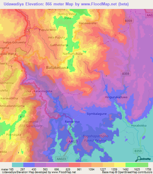 Udawadiya,Sri Lanka Elevation Map