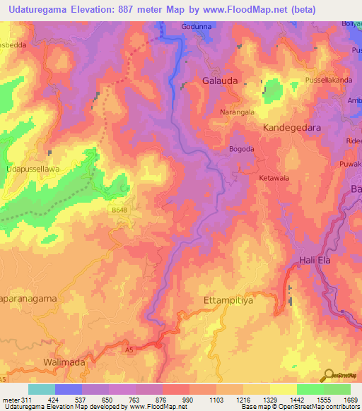 Udaturegama,Sri Lanka Elevation Map