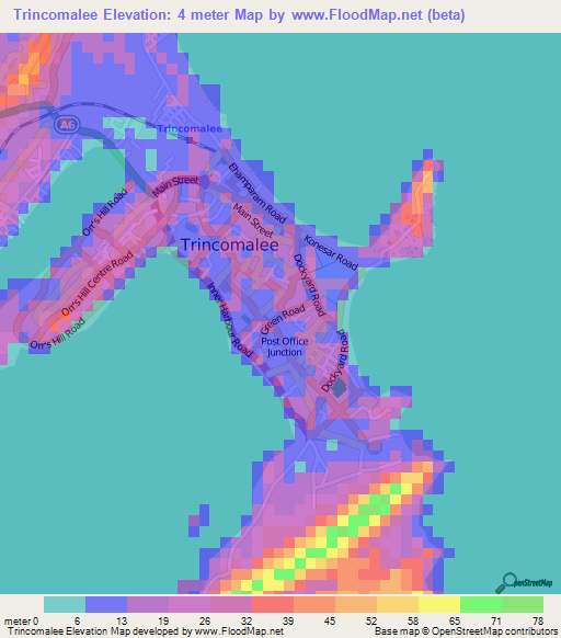 Trincomalee,Sri Lanka Elevation Map