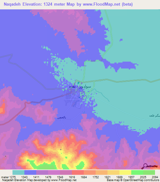 Naqadeh,Iran Elevation Map