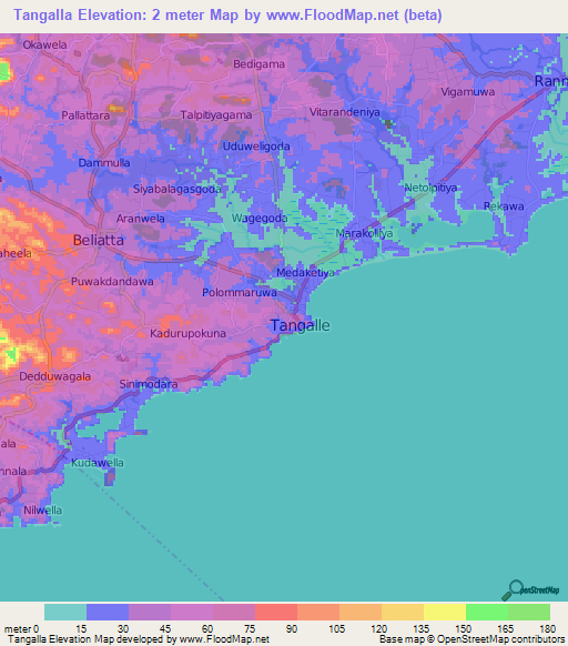 Tangalla,Sri Lanka Elevation Map