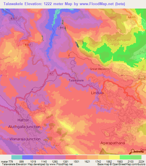Talawakele,Sri Lanka Elevation Map