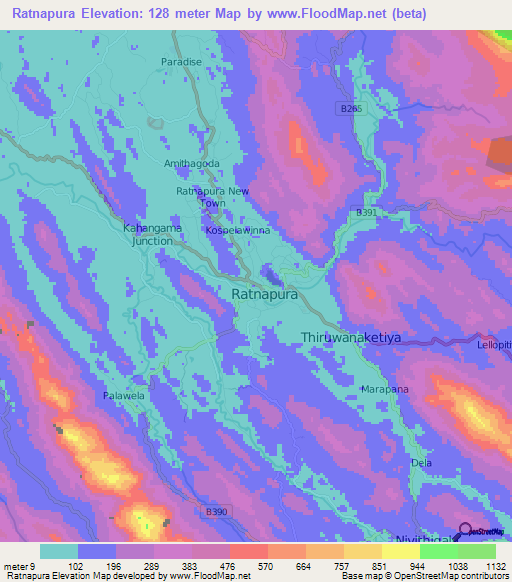 Ratnapura,Sri Lanka Elevation Map