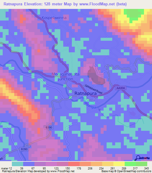 Ratnapura,Sri Lanka Elevation Map