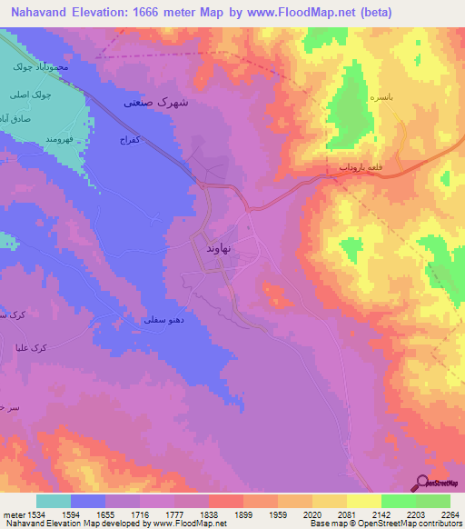 Nahavand,Iran Elevation Map