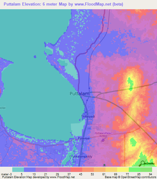 Puttalam,Sri Lanka Elevation Map