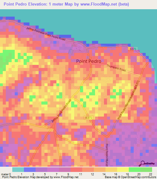 Point Pedro,Sri Lanka Elevation Map