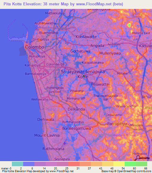 Pita Kotte,Sri Lanka Elevation Map