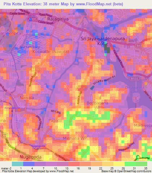 Pita Kotte,Sri Lanka Elevation Map