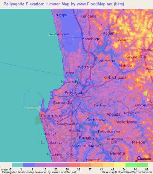 Peliyagoda,Sri Lanka Elevation Map