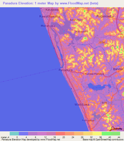 Panadura,Sri Lanka Elevation Map