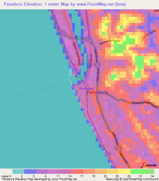 Panadura,Sri Lanka Elevation Map