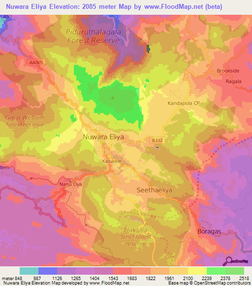 Nuwara Eliya,Sri Lanka Elevation Map