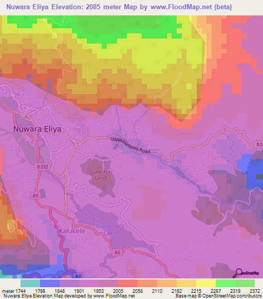 Nuwara Eliya,Sri Lanka Elevation Map