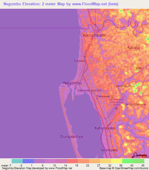 Negombo,Sri Lanka Elevation Map