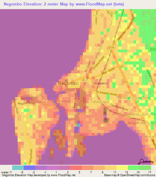 Negombo,Sri Lanka Elevation Map