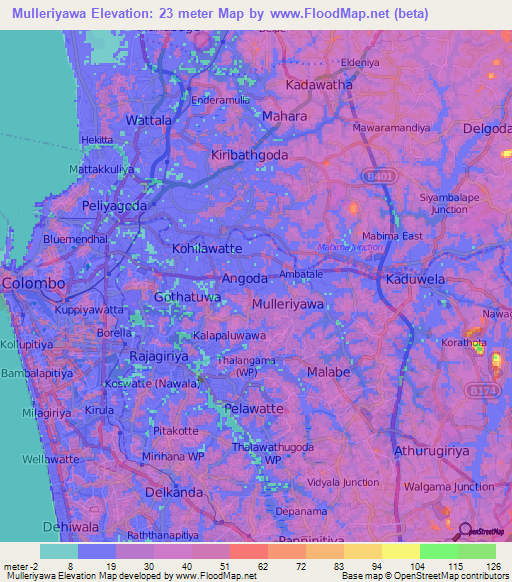 Mulleriyawa,Sri Lanka Elevation Map