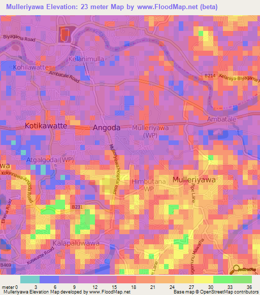 Mulleriyawa,Sri Lanka Elevation Map