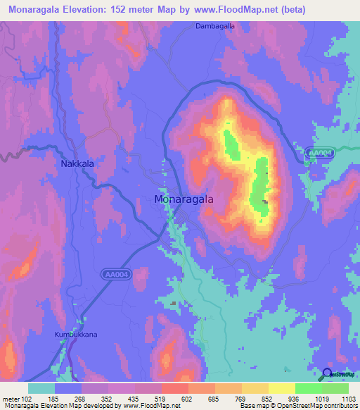 Monaragala,Sri Lanka Elevation Map