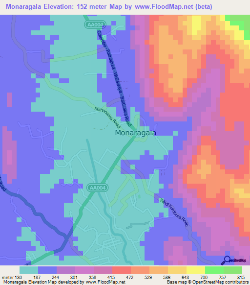 Monaragala,Sri Lanka Elevation Map
