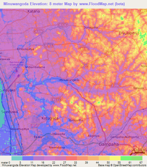 Minuwangoda,Sri Lanka Elevation Map