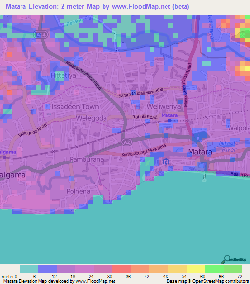 Matara,Sri Lanka Elevation Map