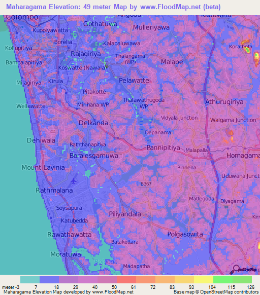 Maharagama,Sri Lanka Elevation Map