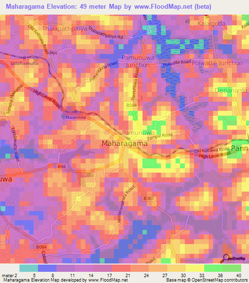 Maharagama,Sri Lanka Elevation Map