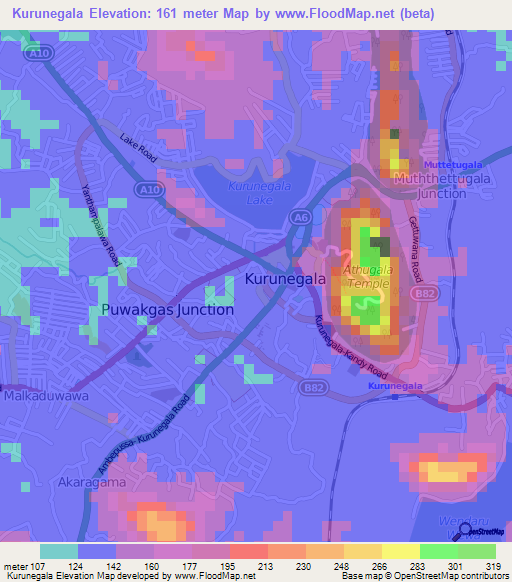 Kurunegala,Sri Lanka Elevation Map