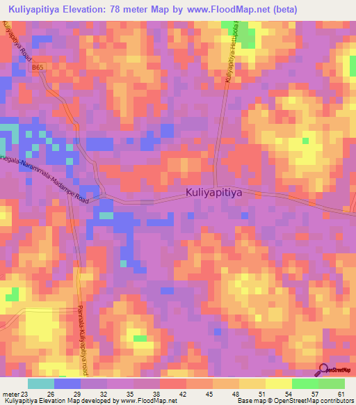 Kuliyapitiya,Sri Lanka Elevation Map