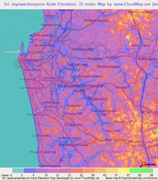 Sri Jayewardenepura Kotte,Sri Lanka Elevation Map