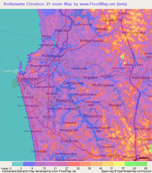 Kotikawatta,Sri Lanka Elevation Map
