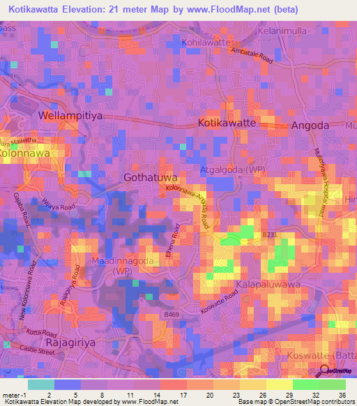 Kotikawatta,Sri Lanka Elevation Map