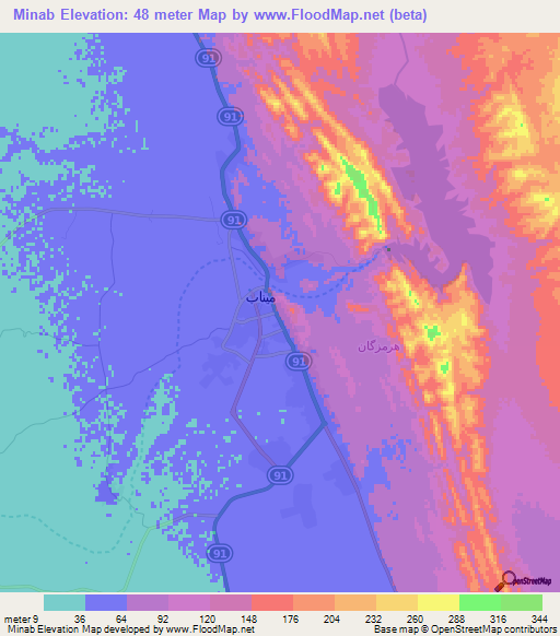 Minab,Iran Elevation Map
