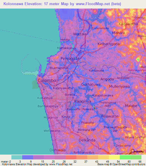 Kolonnawa,Sri Lanka Elevation Map