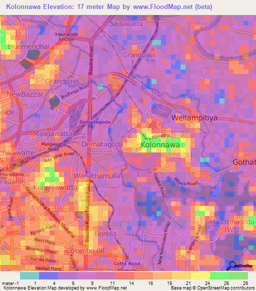 Kolonnawa,Sri Lanka Elevation Map