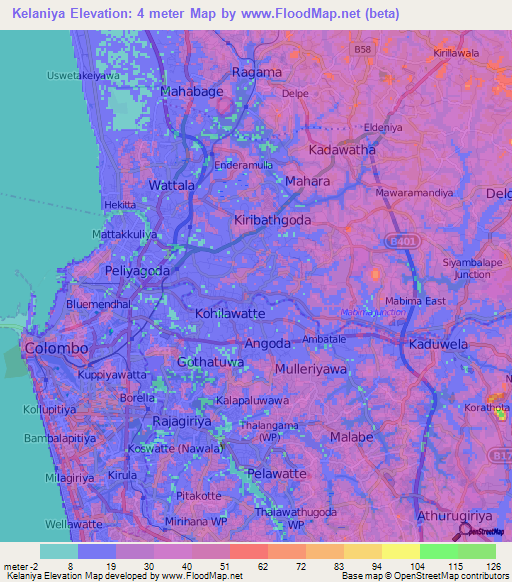 Kelaniya,Sri Lanka Elevation Map