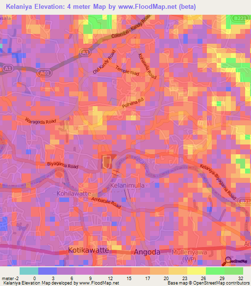 Kelaniya,Sri Lanka Elevation Map