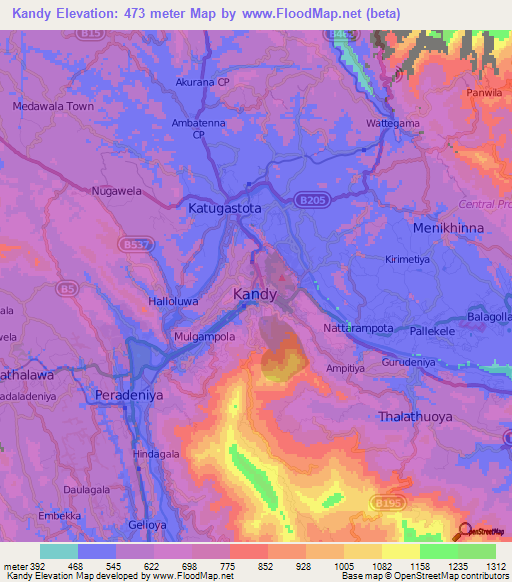 Kandy,Sri Lanka Elevation Map