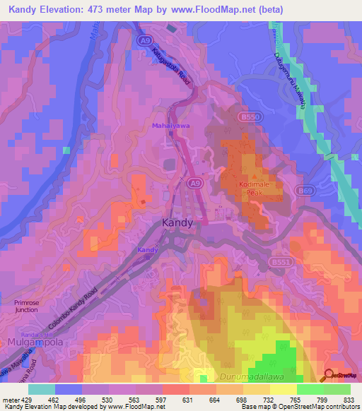 Kandy,Sri Lanka Elevation Map